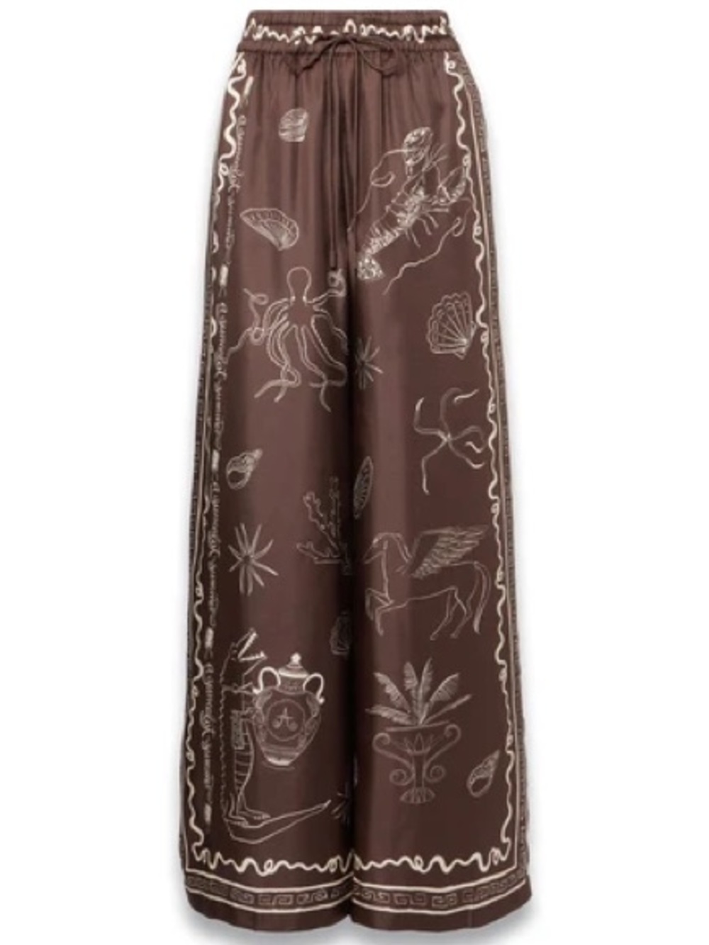 ALÉMAIS Brown Silk Printed Wide Leg Pants Size US 2 - Picture 5 of 14